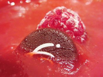 Close-up of strawberry on ice cream