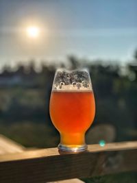 Close-up of beer glass on table