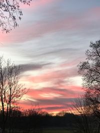 Silhouette bare trees against dramatic sky during sunset