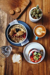 High angle view of food on table