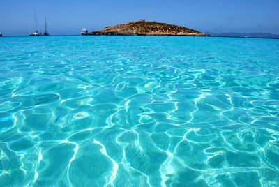 Scenic view of sea against clear blue sky