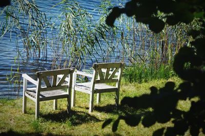 Empty bench in park