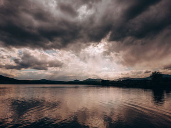 Panoramic view of lake against sky during sunset