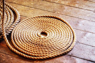 High angle view of ropes on table