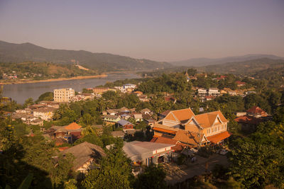 High angle view of townscape against sky