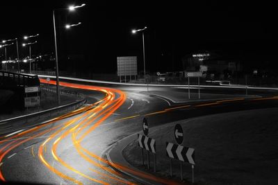 Light trails on road at night