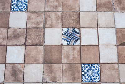 High angle view of tiled floor