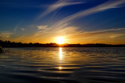 Scenic view of lake at sunset