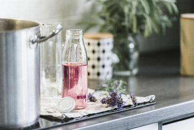 Close-up of glass jar on table