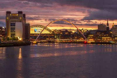 City lit up at sunset