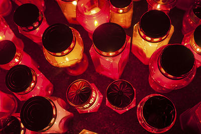 High angle view of glasses on table