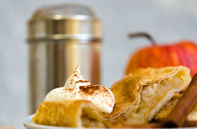 Close-up of bread in plate on table