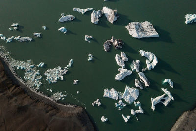 High angle view of boats in sea