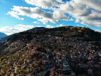 High angle shot of townscape against sky