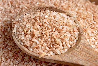 High angle view of brown rice