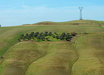 Scenic view of farm against sky in the countryside of tuscany