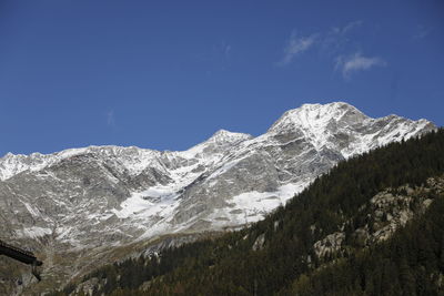 Scenic view of snowcapped mountains against clear blue sky