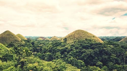 Panoramic view of land and trees against sky