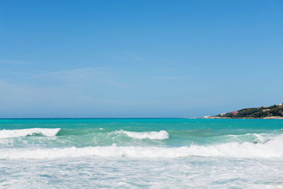 Beautiful azure sea and waves, tyrrhenian sea in tuscany, italy