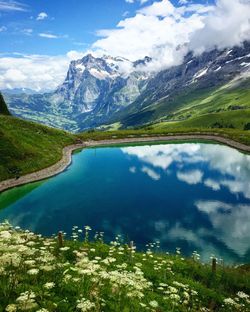 Scenic view of lake and mountains