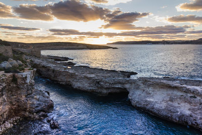 Scenic view of sea against cloudy sky