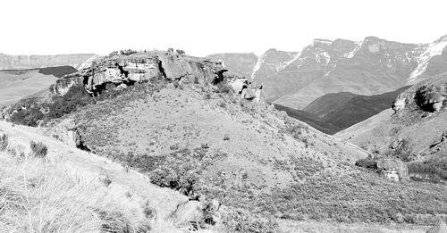 Panoramic view of snowcapped mountains against sky