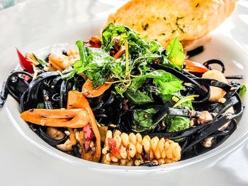 High angle view of food in bowl on table