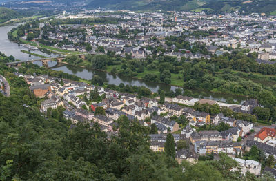 High angle view of buildings in city