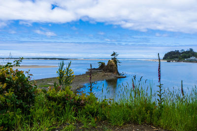 Scenic view of sea against cloudy sky