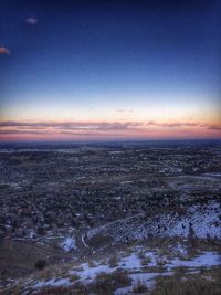 Aerial view of landscape at sunset