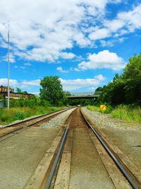 Railroad tracks against clear sky