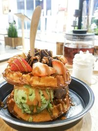 Close-up of dessert in plate on table