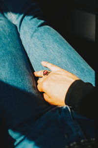 High angle view of hands