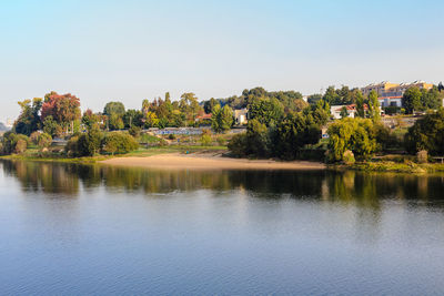 Scenic view of lake against clear sky