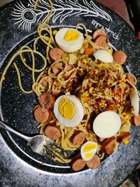 High angle view of breakfast on table