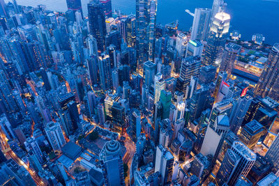 High angle view of modern buildings in city