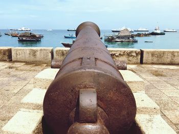 Close-up of fort at harbor