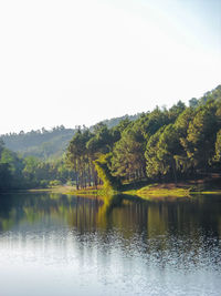 Scenic view of lake against clear sky