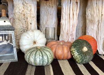 View of pumpkins on table