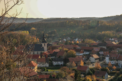 High angle view of townscape against sky