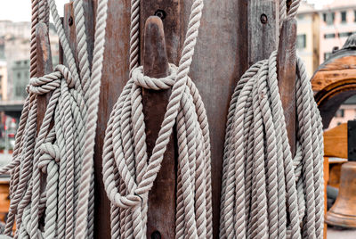 Close-up of rope tied on boat