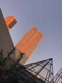 Low angle view of modern building against clear sky