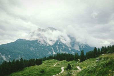 Scenic view of landscape against cloudy sky