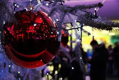 Close-up of christmas decoration hanging on tree