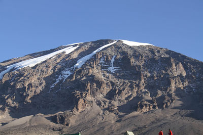 Low angle view of snowcapped mountain against clear sky