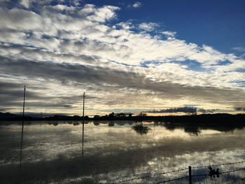 Scenic view of lake against sky during sunset