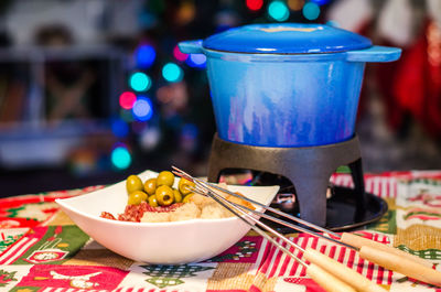 Close-up of drink served on table