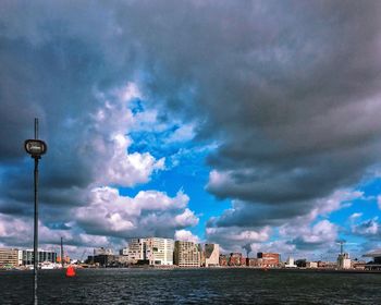 Low angle view of cityscape against sky