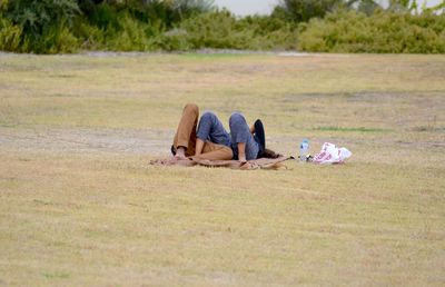 Man relaxing on field