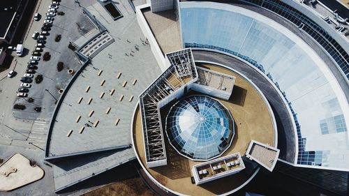 High angle view of clock on building